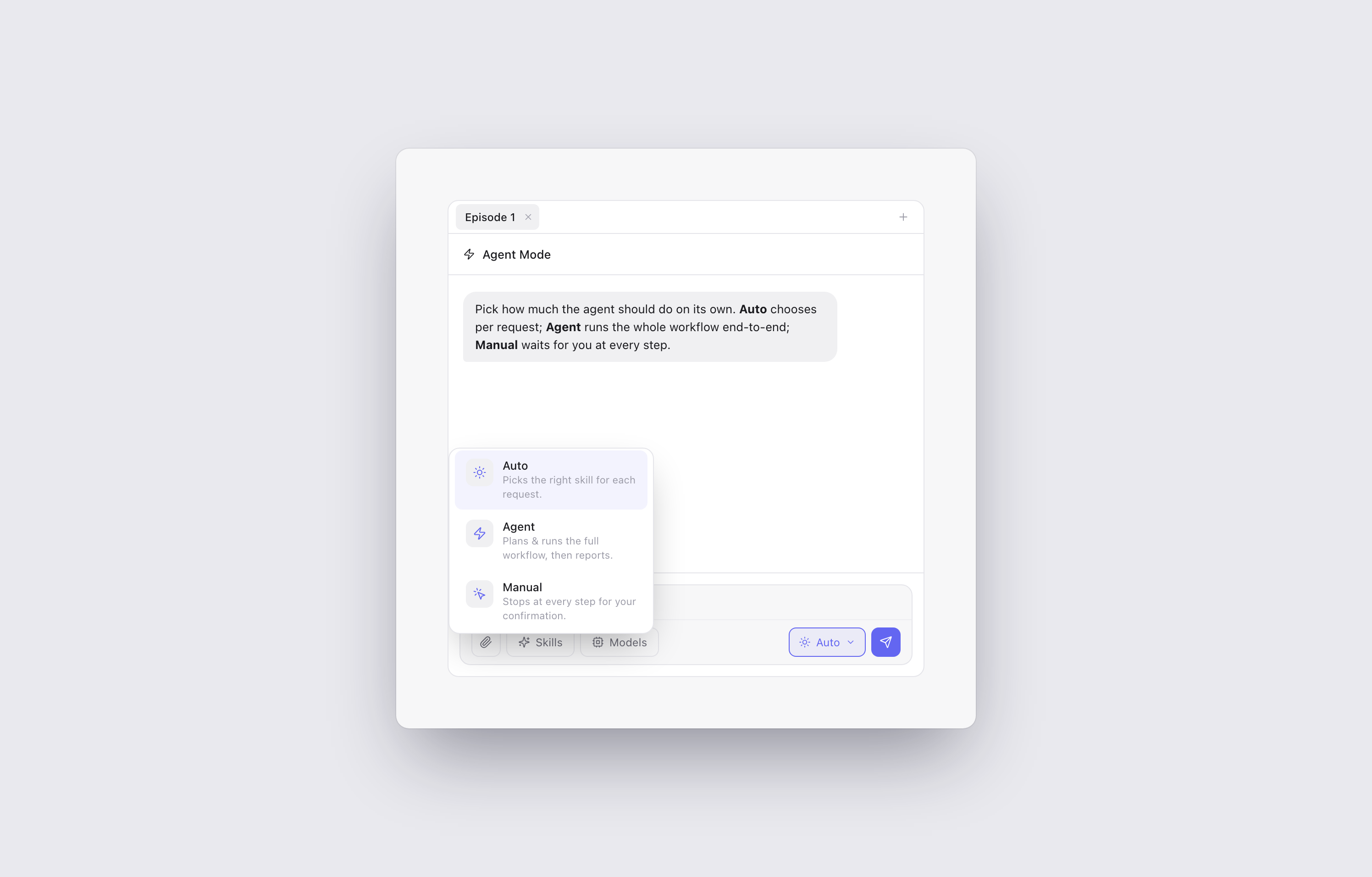 The Agent Mode selector