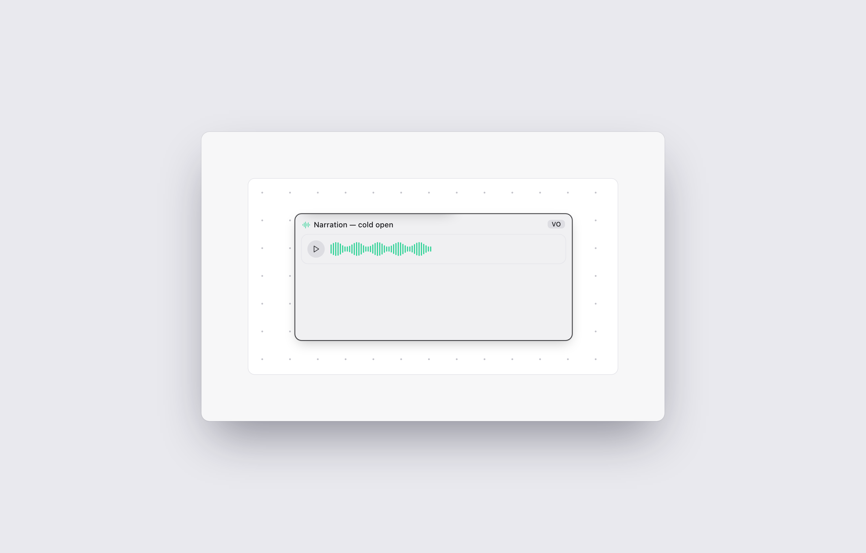 An audio card selected on the canvas