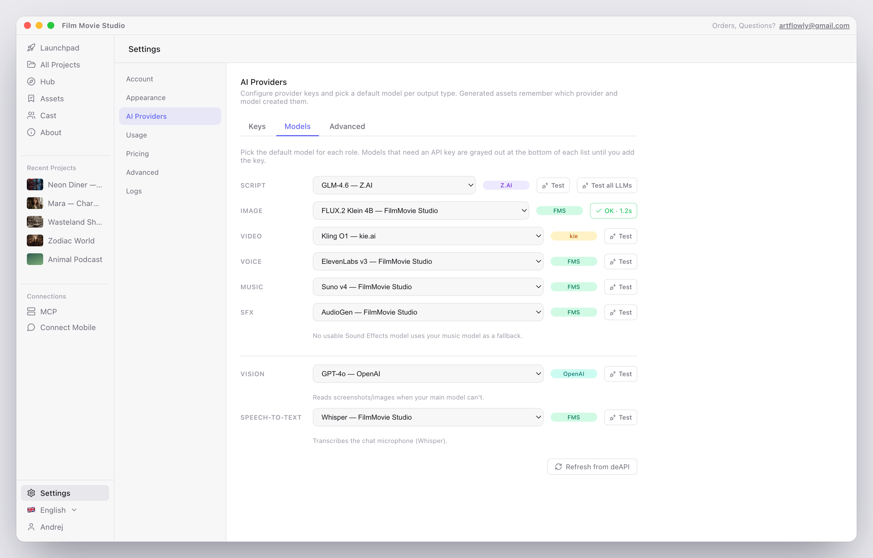 The Models tab