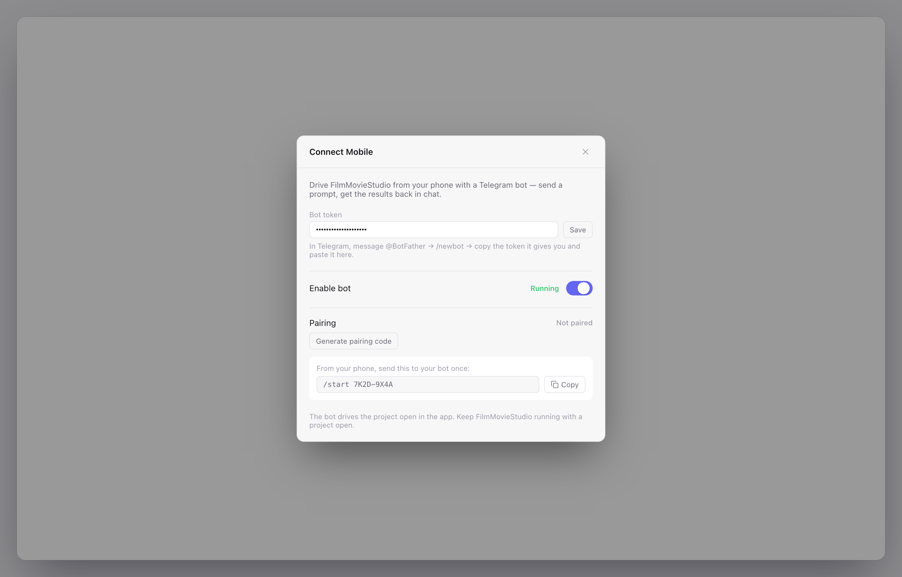 The Connect Mobile modal