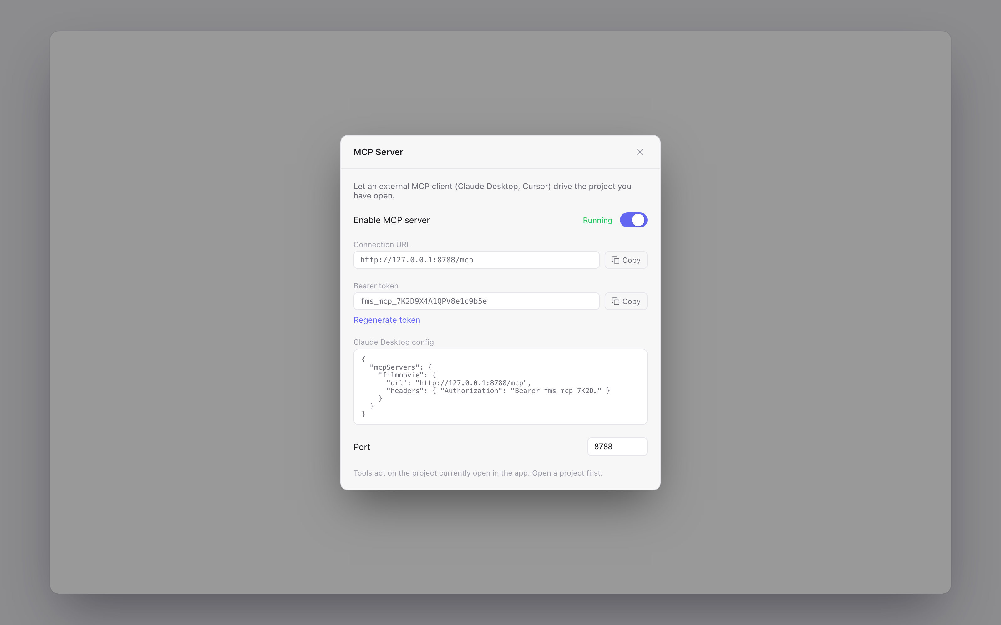 The MCP Server modal