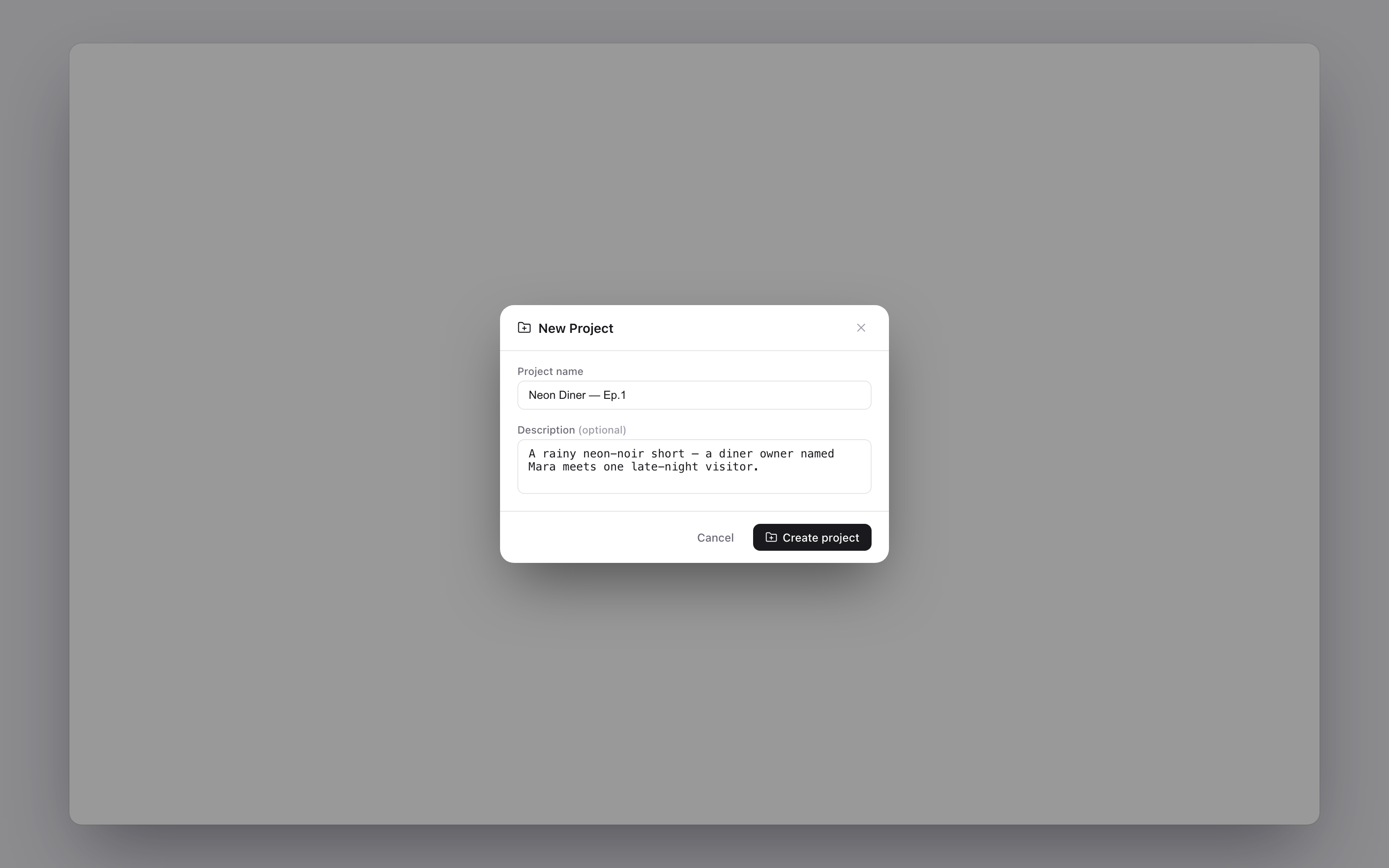 New Project modal