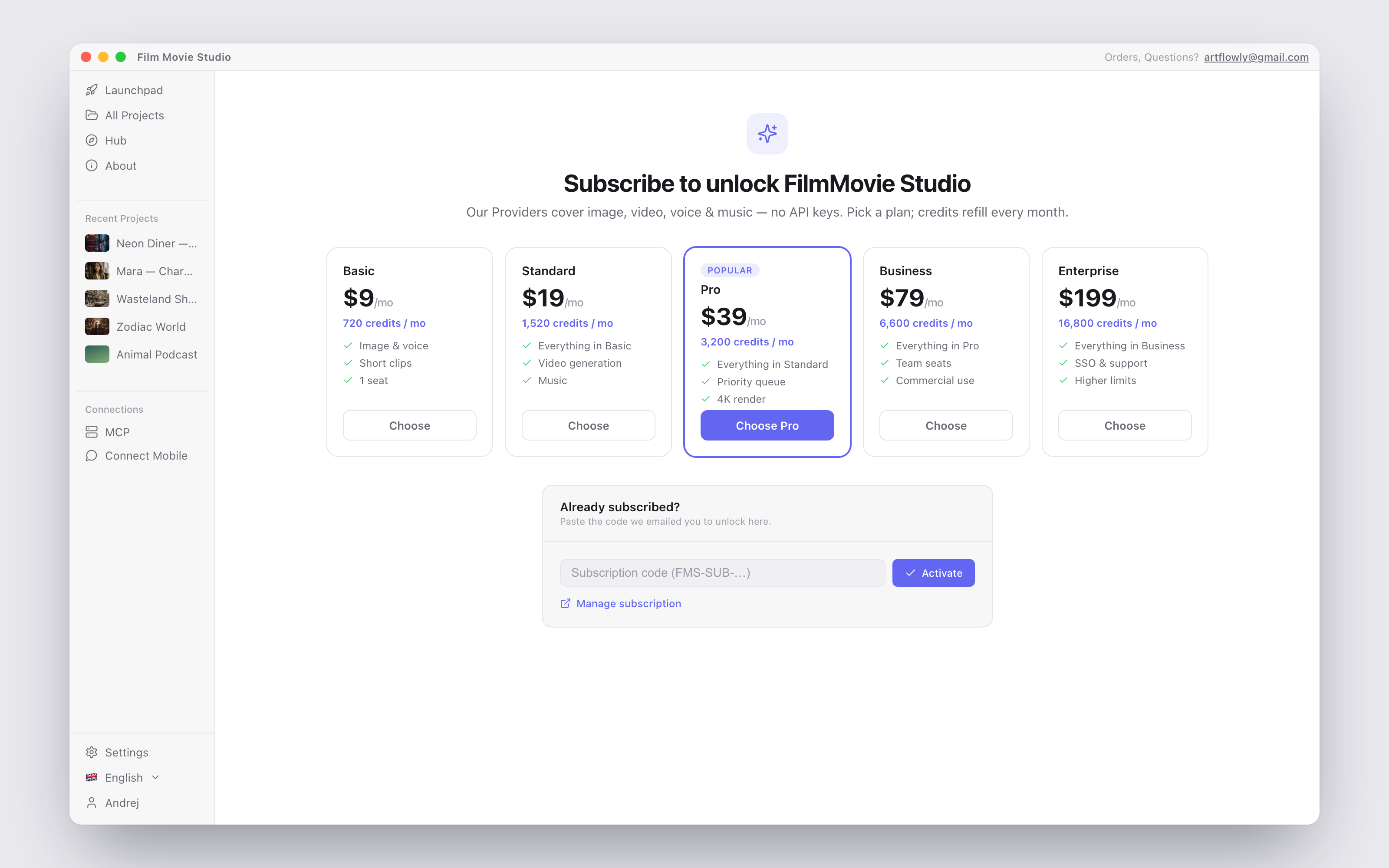 Activating a subscription