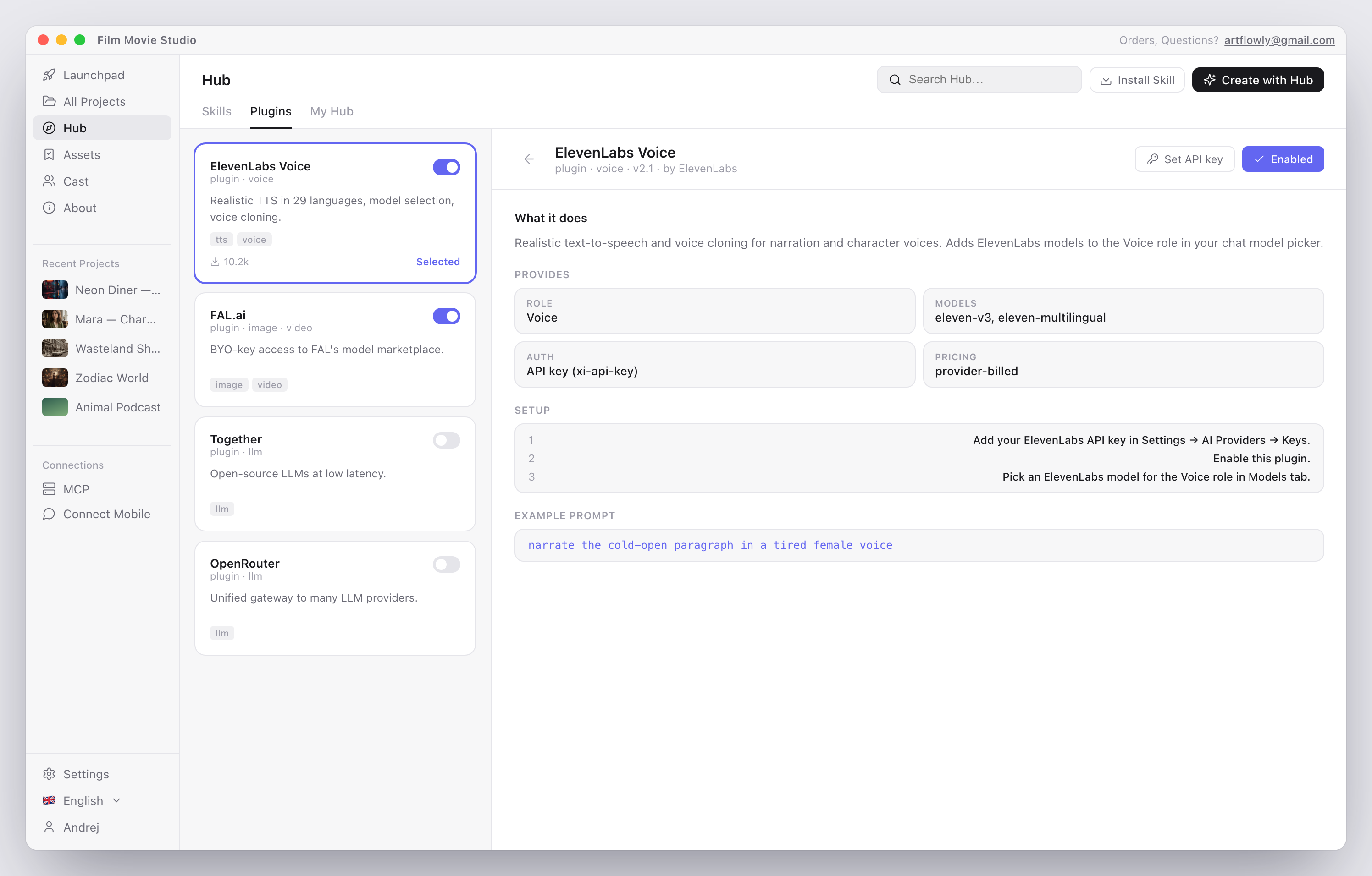A plugin's detail view