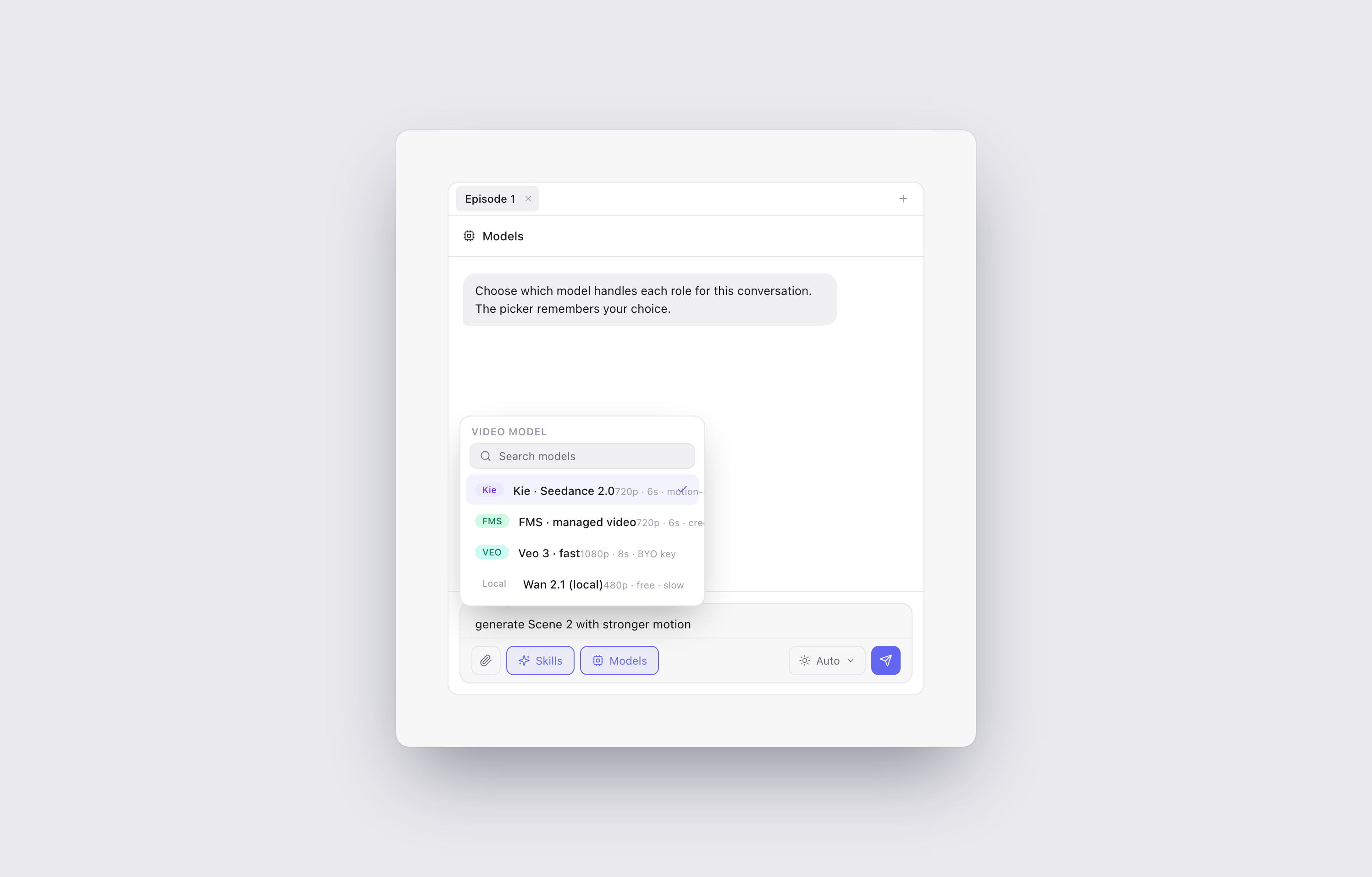 Choosing models in the chat model picker